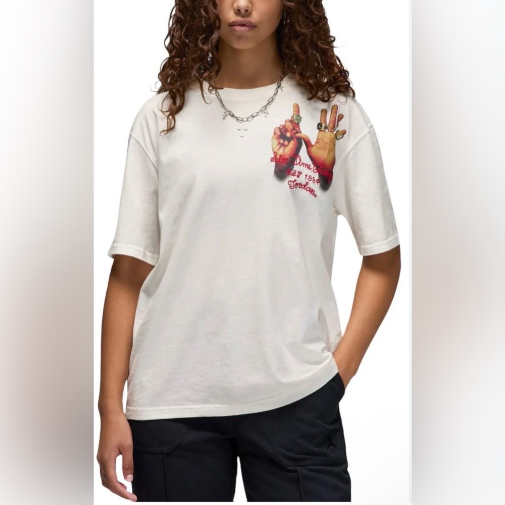 Air Jordan Graphic 6 Rings Women’s T-Shirt White Cotton Size Large NWT Rare